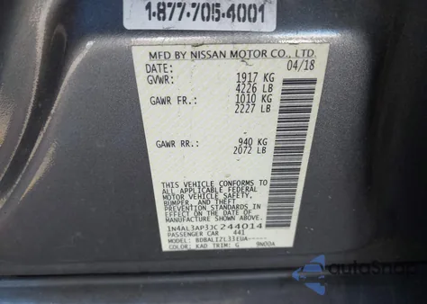 2018 Nissan Altima 2.5 Sv z USA, uszkodzony, nr VIN 1N4AL3AP3JC244014